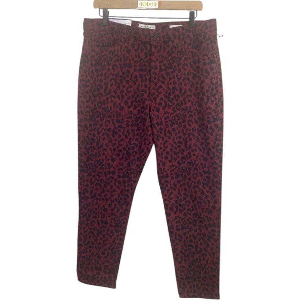 Social Standard by SANCTUARY ankle skinny denim burgundy leopard print // Wms 16